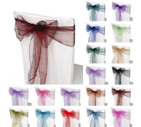 Trimming Shop 25pcs Burgundy Organza Sashes for Chairs Wider Sash Fuller Bow Chair Cover Bow Sashes for Wedding, Birthday, Reception, Anniversary Party Decoration, 17x280cm
