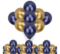 Trimming Shop 25pcs Metallic Chrome Balloons - 10 Inches Shiny Latex Helium Decorative Party Balloons for Birthday, Wedding, Engagement, Baby Shower, Christmas Decorations - Navy & Gold