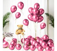 Trimming Shop 25pcs Metallic Chrome Balloons - 10 Inches Shiny Latex Helium Decorative Party Balloons for Birthday, Wedding, Engagement, Baby Shower, Christmas Decorations - Rose Pink