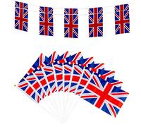 Trimming Shop 2pcs 3.65m Long Union Jack Bunting Banner & 10pcs Union Jack Hand Flags King Charles III Birthday Waving Flag Royal Street Party Celebrations Sporting Events Pub BBQ Car Decorations