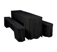 Trimming Shop 3 Piece Black Polyester Beer Table and Bench Cover L Trestle Dining Table and Bench Slipcover Set Home Garden Bar BBQ Hotel Restaurant Wedding