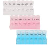 Trimming Shop 3-Piece Pack, 7-Day 2-Times-A-Day Weekly Pill Organiser - Daily AM/PM Planner, Pastel Transparent Medicine Organiser with Snap Lids, 14-Compartment Pill Case