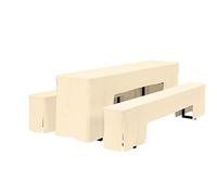 Trimming Shop 3 Pieces Ivory Polyester Beer Table and Bench Cover | Bench Slipcover Set and L Trestle Dining Table Cover for Home Garden Bar BBQ Hotel Restaurant Wedding Event Decoration
