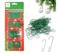 Trimming Shop 300PCS Green Bauble Hooks for Christmas Tree Decorations - Christmas Tree Ornament Baubles Hangers Metal Hooks for Home Kitchen Party Decorations, Assorted Sizes