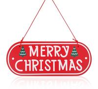 Trimming Shop 30cm x 12cm Merry Christmas Wooden Hanging Sign - Festive Xmas Tree Décor, Door & Wall Ornament, Rustic Holiday Home Decoration, Xmas Wall Plaque