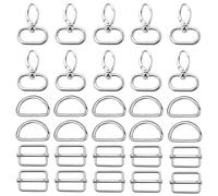 Trimming Shop 30pcs Metal Silver Swivel Snap Hook, Slider Buckle & D Ring for Webbing Straps, Backpack, Fasteners Strap, Pet Collars and Bag Accessories, DIY Craft Accessories, 32mm