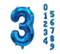 Trimming Shop 32-Inch Large Blue Number 3 Foil Balloon - Reusable Helium & Air Fillable Digit 0-9 Foil Balloons for Birthday, Wedding, Anniversary, Celebration, Party Decorations Supplies