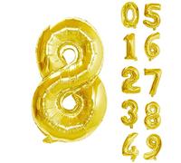 Trimming Shop 32-Inch Large Gold Number 8 Foil Balloon - Reusable Helium & Air Fillable Digit 0-9 Foil Balloons for Birthday, Wedding, Anniversary, Celebration, Party Decorations Supplies