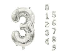 Trimming Shop 32-Inch Large Silver Number 3 Foil Balloon - Reusable Helium & Air Fillable Digit 0-9 Foil Balloons for Birthday, Wedding, Anniversary, Celebration, Party Decorations Supplies
