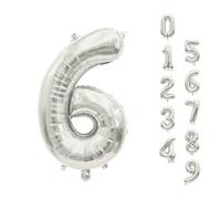 Trimming Shop 32-Inch Large Silver Number 6 Foil Balloon - Reusable Helium & Air Fillable Digit 0-9 Foil Balloons for Birthday, Wedding, Anniversary, Celebration, Party Decorations Supplies