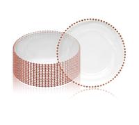 Trimming Shop 33cm Clear Charger Plate with Rose Gold Beads Rim - Elegant Glass for Weddings, Parties & Home Décor - Decorative Rose Gold Glass Charger Plates, Pack of 12