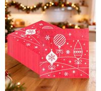 Trimming Shop 33cm Red and White Blauble Xmas Design Paper Napkins - 2 ply Decorative Xmas Serviettes for Christmas Parties, Holiday Table Décor, Winter Dinners & New Year Celebrations - Pack of 20