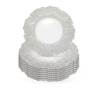 Trimming Shop 33cm Silver Crackled Design Glass Charger Plates, White with Decorative Finish Dinner Table Chargers for Weddings, Parties, Birthdays & Catering Events, Large 13 Inch, Pack of 6