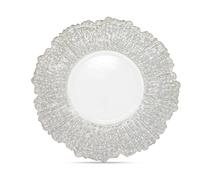 Trimming Shop 33cm Silver Crackled Design Glass Charger Plates, White with Decorative Finish Dinner Table Chargers for Weddings, Parties, Birthdays & Catering Events, Large 13 Inch, Pack of 1