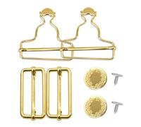 Trimming Shop 35mm Metal Dungaree Buckles with Tri-Glide Sliders & Jean Buttons - Heavy-Duty Fasteners for Overalls, Braces, Jackets, Pinafores, Bag Making & Sewing Projects, Gold, 2pcs Set