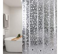 Trimming Shop 3D Effect Pebbles Printed Shower Curtains with Bottom Magnets PVC Shower Curtain Liner Mould & Mildew Resistant With 12 Curtain Hook Waterproof Bath Curtain, 180cm x 180cm