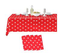 Trimming Shop 4 Pack Party Table Cover, Red Polka Dot Confetti Rectangular Plastic Disposable Tablecloths for Parties, Picnic, Christmas, Birthday, Baby Shower Decorations 54" x 108"