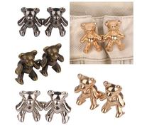 Trimming Shop 4 Pairs Teddy Bear Jeans Buttons Replacement Pins, Waist Tightener Clips for Trousers, No Sew Pin Button for Jeans, Adjustable & Decorative Waist Buckles for Jeans & Jackets, Set of 4