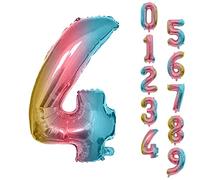 Trimming Shop 40-Inch Giant Rainbow Number 4 Foil Balloon - Reusable Helium & Air Fillable Digit 0-9 Foil Balloons for Birthday, Wedding, Anniversary, Celebration, Party Decorations Supplies