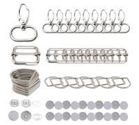 Trimming Shop 40 Pieces Keychain Bulk, Swivel Clasps Snap Hooks Lobster Claw Clasp with D Rings Tri-Glide Slide Buckles Key Chain Ring Hook Magnetic Buttons for Purses Keychain Lanyard Handbag, Silver
