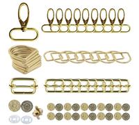 Trimming Shop 40 Pieces Keychain Bulk, Swivel Clasps Snap Hooks Lobster Claw Clasp with D Rings Tri-Glide Slide Buckles Key Chain Ring Hook Magnetic Buttons for Purses Keychain Handbag, Gold