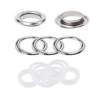 Trimming Shop 40mm Eyelets with Brass & Plastic Washers Rust Proof Grommets for Curtains Poles, Pool Covers, Tarpaulin, Vinyl Banners, Yoga Mat, Silver, 10 Sets