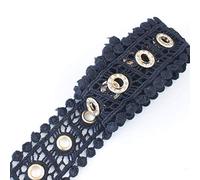 Trimming Shop 40mm Width Black Grommet Studded Embroidery Lace Trim Knitting Ribbon with Diamante Eyelets for Sewing, Dressmaking, Gift Wrapping, Wedding Decoration, Clothing Accessory (1 Meter)