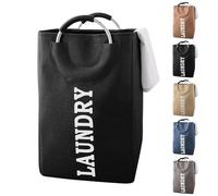 Trimming Shop 43L Black Collapsible Laundry Basket with Handles - Waterproof, Self-Standing, Easy Storage Foldable Laundry Bag Hamper for Bedroom, Bathroom, Dorm, Laundry Room