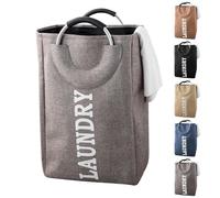 Trimming Shop 43L Grey Collapsible Laundry Basket with Handles - Waterproof, Self-Standing, Easy Storage Foldable Laundry Bag Hamper for Bedroom, Bathroom, Dorm, Laundry Room