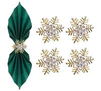 Trimming Shop 4pcs Gold Snowflakes Napkin Rings Christmas Napkin Holder Xmas Serviettes Napkin Buckle with Diamante Rhinestone Christmas Dinner New Year Thanksgiving Wedding Party Table Decoration