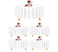 Trimming Shop 5 Pcs White Polyester Round Tablecloths 120 Inch (304cm) Circular Table Cloth Stain & Wrinkle-Resistant Washable Table Cover for Wedding Party Hotel Restaurant Dinner Buffet Table