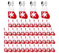 Trimming Shop 50 Pcs Christmas Cutlery Holders Mini Red Santa Sock - Felt Christmas Stocking Tableware Bags for Silverware, Fork Spoon Storage Bag Xmas Dinner Table Decorations & Tree Ornaments