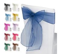 Trimming Shop 50pcs 17x280cm Royal Blue Organza Sashes Wider Sash Fuller Bow Chair Cover Bow Sashes for Wedding, Birthday, Reception, Anniversary Party Decoration