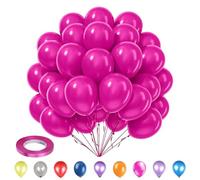 Trimming Shop 50pcs Hot Pink 10" Latex Balloons with 10m Curling Ribbon