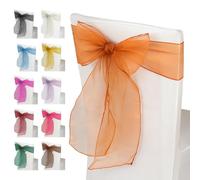 Trimming Shop 50pcs Orange Organza Sashes for Chairs Wider Sash Fuller Bow Chair Cover Bow Sashes for Wedding, Birthday, Reception, Anniversary Party Decoration, 17x280cm