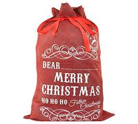Trimming Shop 50x72cm Santa Sack Large Traditional Vintage Merry Christmas Printed Burlap Hessian Linen Father Santa Claus Sack Stocking Accessories Xmas Gift Personalize Christmas Decorations
