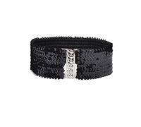 Trimming Shop 52cm Women's Black Glitter Sequin Belt Elasticated Stretchy Waistband with Stylish Hook Fastening Buckle - 7cm Wide Fully Adjustable - Fashion Accessories