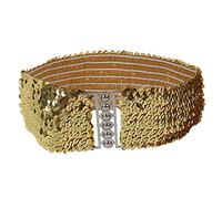 Trimming Shop 52cm Womens Gold Glitter Sequin Belt Elasticated Stretchy Waistband Stylish Hook Fastening Buckle - 7cm Wide Fully Adjustable - Fashion Accessories for Western Outfits