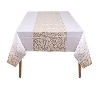 Trimming Shop 54" × 108" Polka Dots Disposable Plastic Table Cover - Waterproof Rectangular Dining Table Liner, Wipe Clean Kitchen Tablecloth Protector, White With Gold Polka Dot, Pack of 1