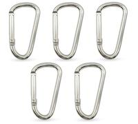 Trimming Shop 55mm Carabiner Aluminium Spring-Loaded Snap Hook Clasps D-Shape Keychain Clip | Lightweight Camping Carabiner for Outdoor Travel, Cycling, Hammock, Water Bottle Holder, 5 Pcs, Silver