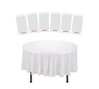 Trimming Shop [6 Pack] Disposable Plastic Tablecloths 84 Inch, Wipeable Waterproof Party Tablecloths Round Table Cover Indoor Outdoor Parties, Buffet Table, Birthday, Wedding, Christmas, White