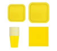 Trimming Shop 64pcs Disposable Party Tableware Set Square, 7" Plates 16pcs, 9" Plates 14pcs, 9oz Cups 14pcs, Napkins 20pcs for BBQs, Weddings, Birthday, Anniversary, Kids Party Supplies, Neon Yellow