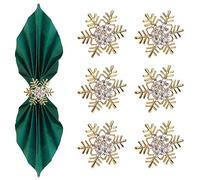 Trimming Shop 6pcs Gold Snowflakes Napkin Rings Christmas Napkin Holder Xmas Serviettes Napkin Buckle with Diamante Rhinestone Christmas Dinner New Year Thanksgiving Wedding Party Table Decoration