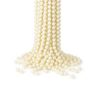 Trimming Shop 7.3m (24ft) Hanging Metallic Xmas Bead Decoration - White | Shiny Pearl Garland for Xmas Tree Hanging Decorations, Artificial Tinsel Beaded String, Jewellery, Festive Home Décor