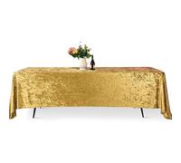 Trimming Shop 70" x 144" Rectangle Gold Crushed Velvet Table Cloth, 1pc | Washable Soft Fabric Glitz Table Cover for Wedding, Banquet, Kitchen, Birthday, Holiday, Dinner Party Decoration
