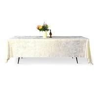 Trimming Shop 70" x 144" Rectangle Ivory Crushed Velvet Table Cloth, 1pc