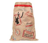 Trimming Shop 70x50cm Santa Sack Traditional Vintage Santa's Express Printed Burlap Hessian Linen Santa Claus Sack Stocking Accessories Xmas Presents Gift Bags Personalize Merry Christmas Decorations