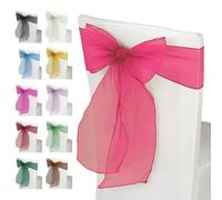 Trimming Shop 75pcs Hot Pink Organza Sashes for Chairs Wider Sash Fuller Bow Chair Cover Bow Sashes for Wedding, Birthday, Reception, Anniversary Party Decoration, 17x280cm