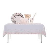 Trimming Shop 81-Piece Disposable Dinnerware Set - Paper Plates, Cups, Napkins, Cutlery & Table Cover - Party Tableware for Weddings, Birthdays, Anniversaries, Garden Parties, White with Rose Gold