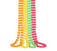 Trimming Shop 85cm Pack of 4 Neon Multi Beads String Necklaces with Pink, Yellow, Green & Orange Beads - UV Reactive, 80s Fashion Accessories for Raves, Funky 80s Fashion Jewellery for Parties